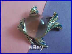 Vintage CORO CRAFT Sterling Enamel Rhinestone Jelly Belly FISH Signed Brooch Pin