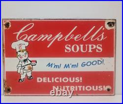 Vintage Campbell's SOUPS Good Delicious Porcelain Enamel Sign 8 x 5.5 Inch