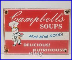 Vintage Campbell's SOUPS Good Delicious Porcelain Enamel Sign 8 x 5.5 Inch