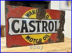 Vintage Castrol Enamel Flange Sign Antique Advertising Motorbilia BP Pratts