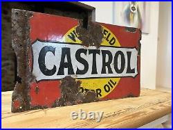 Vintage Castrol Enamel Flange Sign Antique Advertising Motorbilia BP Pratts