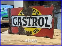 Vintage Castrol Enamel Flange Sign Antique Advertising Motorbilia BP Pratts