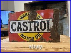 Vintage Castrol Enamel Flange Sign Antique Advertising Motorbilia BP Pratts