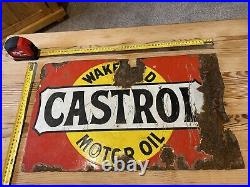 Vintage Castrol Enamel Flange Sign Antique Advertising Motorbilia BP Pratts