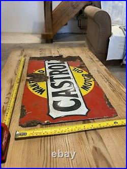 Vintage Castrol Enamel Flange Sign Antique Advertising Motorbilia BP Pratts