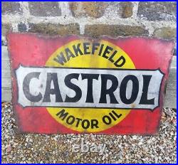 Vintage Castrol Wakefield Motor Oil Double Sided Enamel Sign