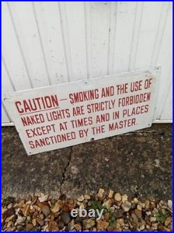 Vintage Caution/Smoking/Lights Enamel Sign Ships Master original 24 x 12 inch