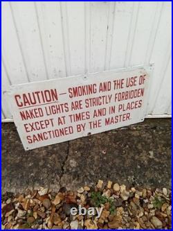 Vintage Caution/Smoking/Lights Enamel Sign Ships Master original 24 x 12 inch