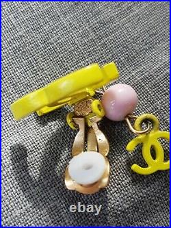 Vintage Chanel Summer Yellow Enamel Dangle CC Earrings Signed