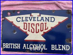 Vintage Cleveland Discol Enamel Garage Sign Double Sided Original