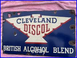 Vintage Cleveland Discol Enamel Garage Sign Double Sided Original