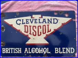 Vintage Cleveland Discol Enamel Garage Sign Double Sided Original