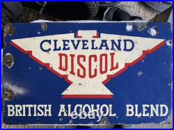 Vintage Cleveland Discol Enamel Garage Sign Double Sided Original