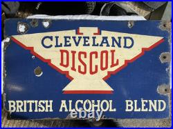 Vintage Cleveland Discol Enamel Garage Sign Double Sided Original