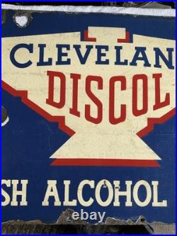 Vintage Cleveland Discol Enamel Garage Sign Double Sided Original