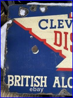 Vintage Cleveland Discol Enamel Garage Sign Double Sided Original