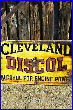 Vintage Cleveland Discol Engine Power Enamel Large Sign Automotive Petrol