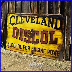 Vintage Cleveland Discol Engine Power Enamel Large Sign Automotive Petrol