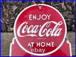Vintage Coca-Cola Enamel Advertising Sign Raised Lettering Mancave Wall Display