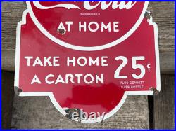 Vintage Coca-Cola Enamel Advertising Sign Raised Lettering Mancave Wall Display