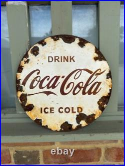 Vintage Coca-Cola Enamel Sign Drink Coca-Cola Ice Cold 30cm Round Vintage Coca-Cola Enamel Sign Drink Coca-Cola Ice Cold 30cm Round