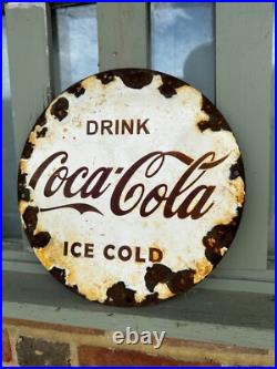 Vintage Coca-Cola Enamel Sign Drink Coca-Cola Ice Cold 30cm Round Vintage Coca-Cola Enamel Sign Drink Coca-Cola Ice Cold 30cm Round