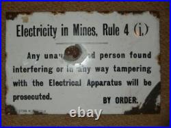 Vintage Colliery Electricity In Mines Rule 4 Original Enamel Sign