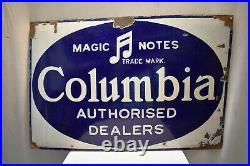 Vintage Columbia Gramophone Records Sign Board Porcelain Enamel Advertisement 1