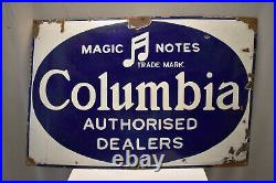 Vintage Columbia Gramophone Records Sign Board Porcelain Enamel Advertisement 1