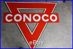 Vintage Conoco Double Sided Porcelain Enamel Sign & HANGER PERFECT SIZE