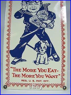 Vintage Cracker Jack Sign porcelain enamel The More You Eat The More You Want