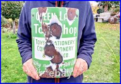 Vintage Curved Enamel Advertising Sign 2 Green Lane Toy Shop Redruth Cornwall