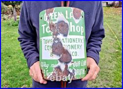 Vintage Curved Enamel Advertising Sign 2 Green Lane Toy Shop Redruth Cornwall