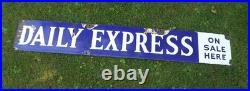 Vintage Daily Express Sold Here blue & white enamel advertising sign 40'' by 6'