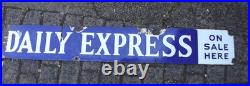 Vintage Daily Express Sold Here blue & white enamel advertising sign 40'' by 6'