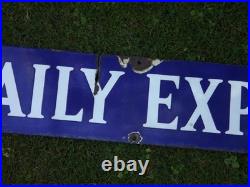 Vintage Daily Express Sold Here blue & white enamel advertising sign 40'' by 6'