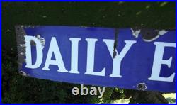 Vintage Daily Express Sold Here blue & white enamel advertising sign 40'' by 6'
