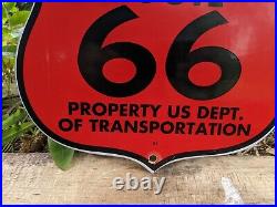 Vintage Dated 1962 Route 66 Die-cut Porcelain Metal Gas Station Sign 12 X 11