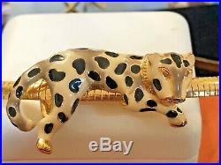 Vintage Designer Signed Kenneth Jay Lane Omega Necklace Sliding Pendant Leopard