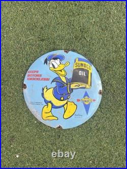Vintage Disney Donald Duck Sunoco Motor Oil Enamel Sign