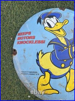Vintage Disney Donald Duck Sunoco Motor Oil Enamel Sign