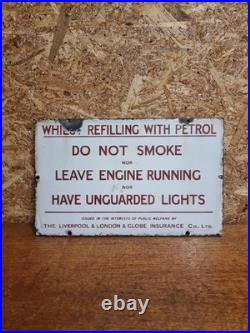 Vintage Do Not Smoke Petrol Pump Forecourt Enamel Sign Globe Insurance