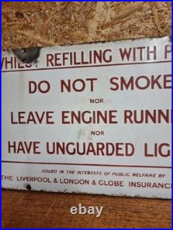 Vintage Do Not Smoke Petrol Pump Forecourt Enamel Sign Globe Insurance