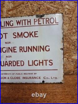 Vintage Do Not Smoke Petrol Pump Forecourt Enamel Sign Globe Insurance