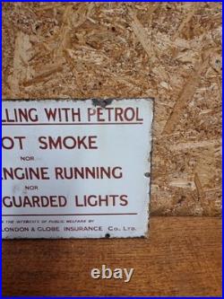 Vintage Do Not Smoke Petrol Pump Forecourt Enamel Sign Globe Insurance