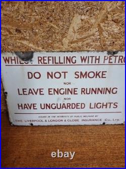 Vintage Do Not Smoke Petrol Pump Forecourt Enamel Sign Globe Insurance
