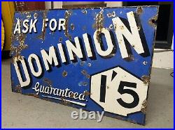 Vintage Dominion Petrol Enamel Sign Garage Old Advertising Station Forecourt Oil