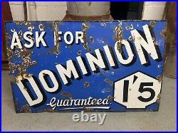 Vintage Dominion Petrol Enamel Sign Garage Old Advertising Station Forecourt Oil