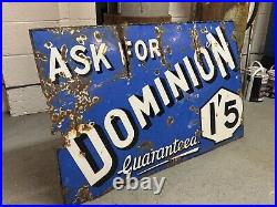 Vintage Dominion Petrol Enamel Sign Garage Old Advertising Station Forecourt Oil