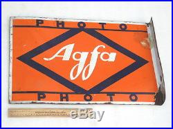 Vintage Double Sided Agfa Photo Advertising Camera Enamel Porcelain Sign Board